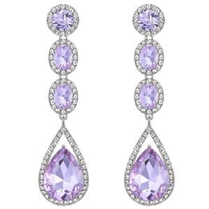 Silver with Purple Amethyst and Diamond Crystal Teardrop Chandelier Earrings